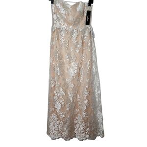 Lulus Nwt‎ Strapless Maxi Dress Size Small Nude White Lace Gown Formal